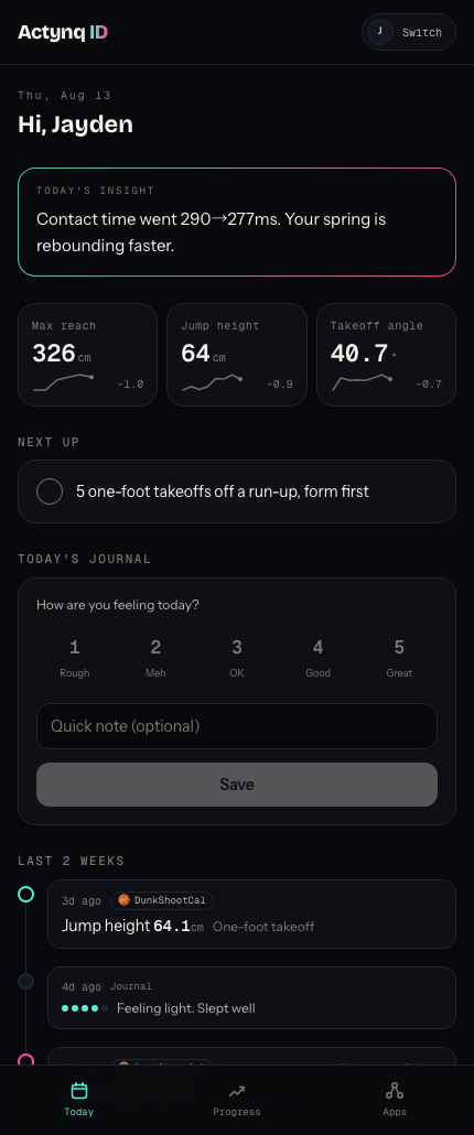Actynq ID personal portal prototype screen
