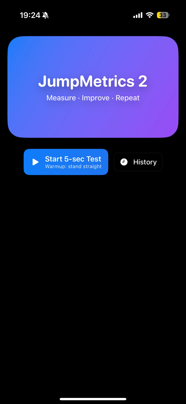 JumpMetrics home screen