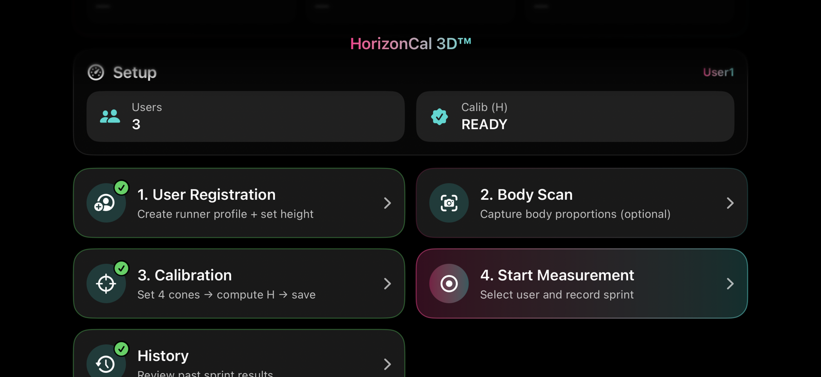 HorizonCal setup interface